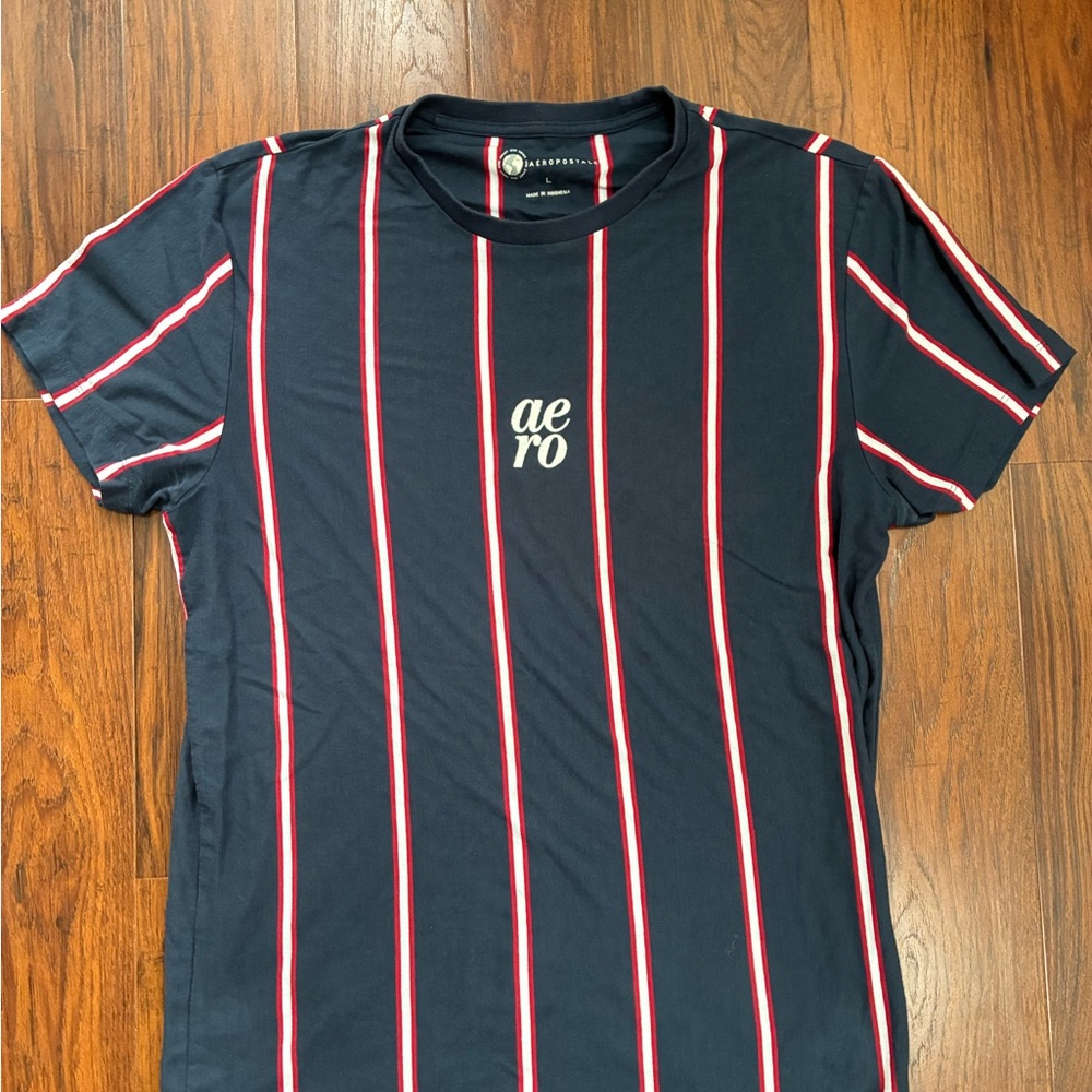 Aeropostale Blue and Red Short Sleeve Tee with Classic Stripes